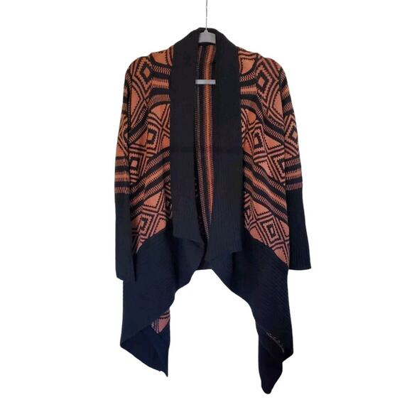 Love Change Italy Long Aztec Rust Orange Black Open Soft Cardigan Sweater Medium - Picture 1 of 11